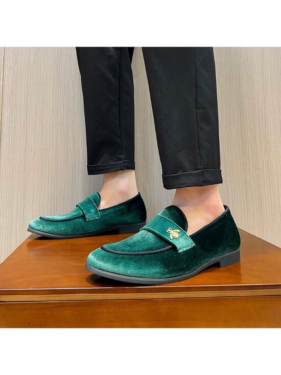 Men\'s Green3 Velvet Penny Loafers Metal Buckle Slip On Luxury Suede Formal Shoes main image 4